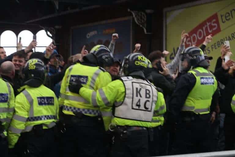 Football Fans clash with police at Brighton station 2024 c