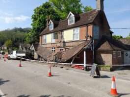 Ford Transit collides with Blacksmiths Arms, causing significant damage.