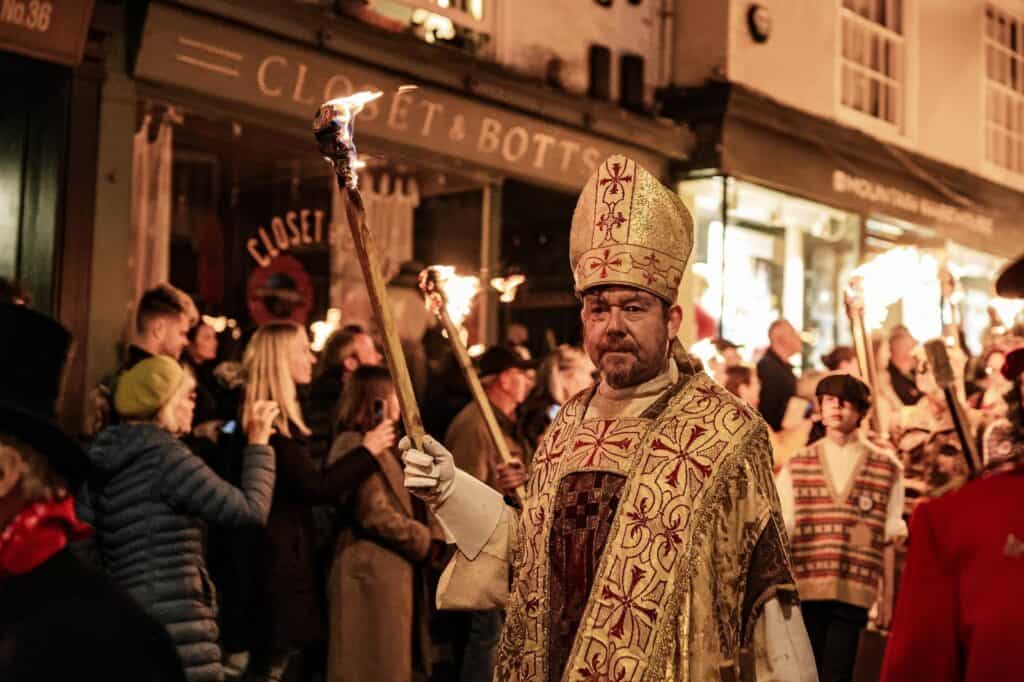 Lewes Bonfire Societies Unite for Historic VE Day Torchlit Procession