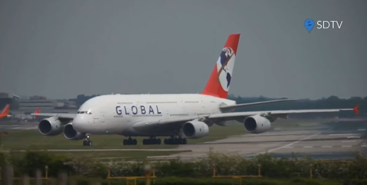 Global Airlines A380 Lands at Gatwick for the First Time