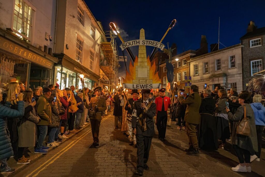 Lewes Bonfire Societies Unite for Historic VE Day Torchlit Procession