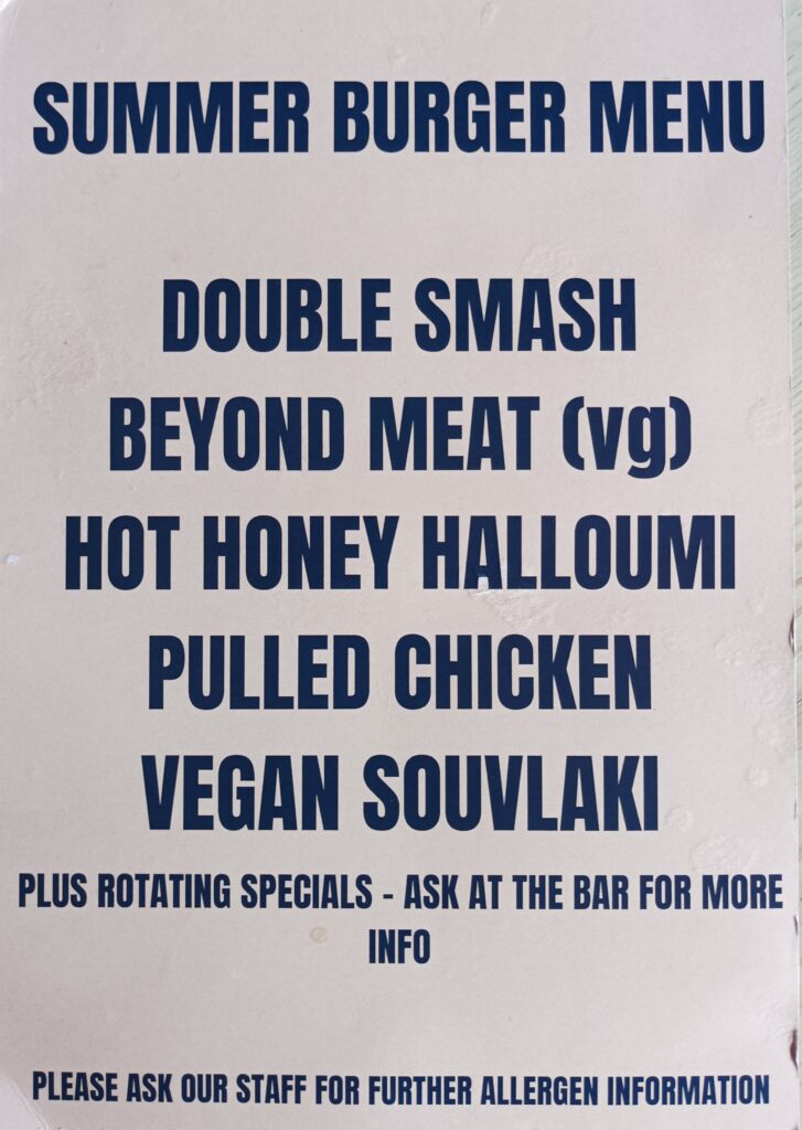 Summer burger menu