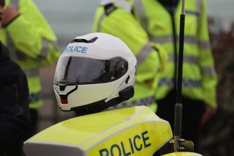 Police helmet on a police motorcycle