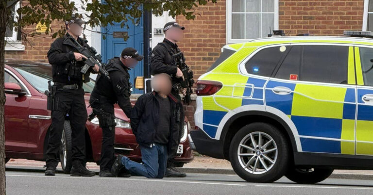 Taser Suspect Detained by Armed Officers on Richmond Place