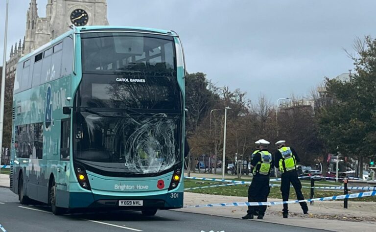 Pedestrian hit by bus in Brighton