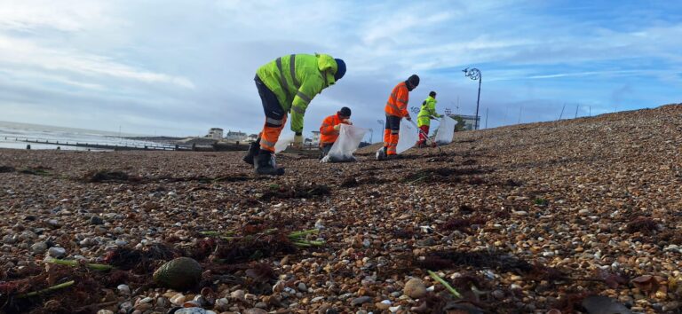 The major clean-up operation to recover debris and containers washed ashore between Selsey and Bognor Regis is continuing into the weekend.