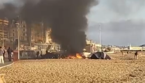 Fire on Brighton beach on Christmas Day near i360